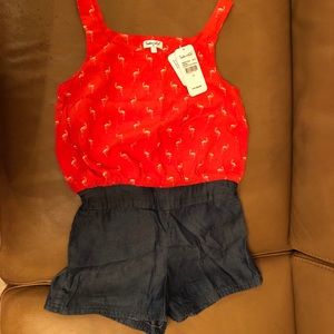 NWT Girls Splendid Orange Flamingo Romper Size 10